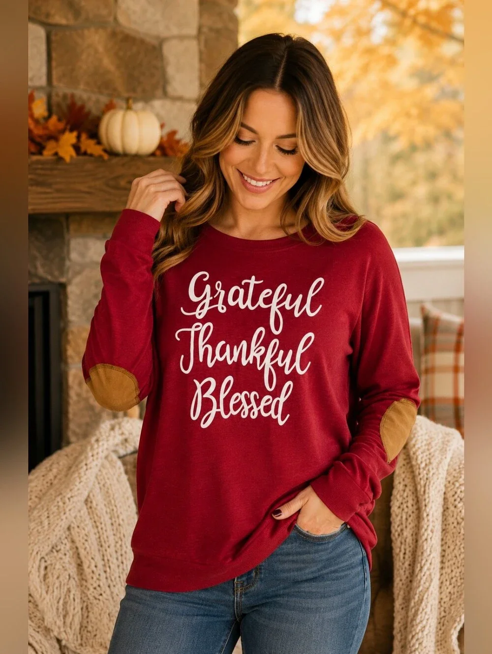 ❤️🍂 Grateful Thankful Blessed Graphic Sweatshirt | Size Large | Cozy Fall Pullo - Picture 1 of 5